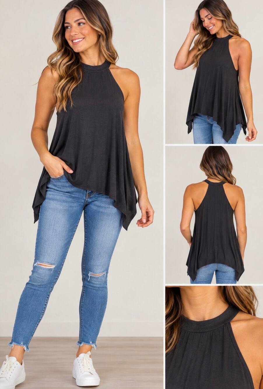 American Eagle Soft & Sexy Black Halter Handkerchief Hem Swing Tank Top S